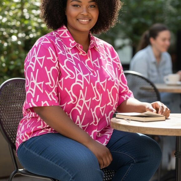 576 WOMENS 3XL ROSE RED BUTTON DOWN BLOUSE BY SOUL OF CURVES - Picture 1 of 1